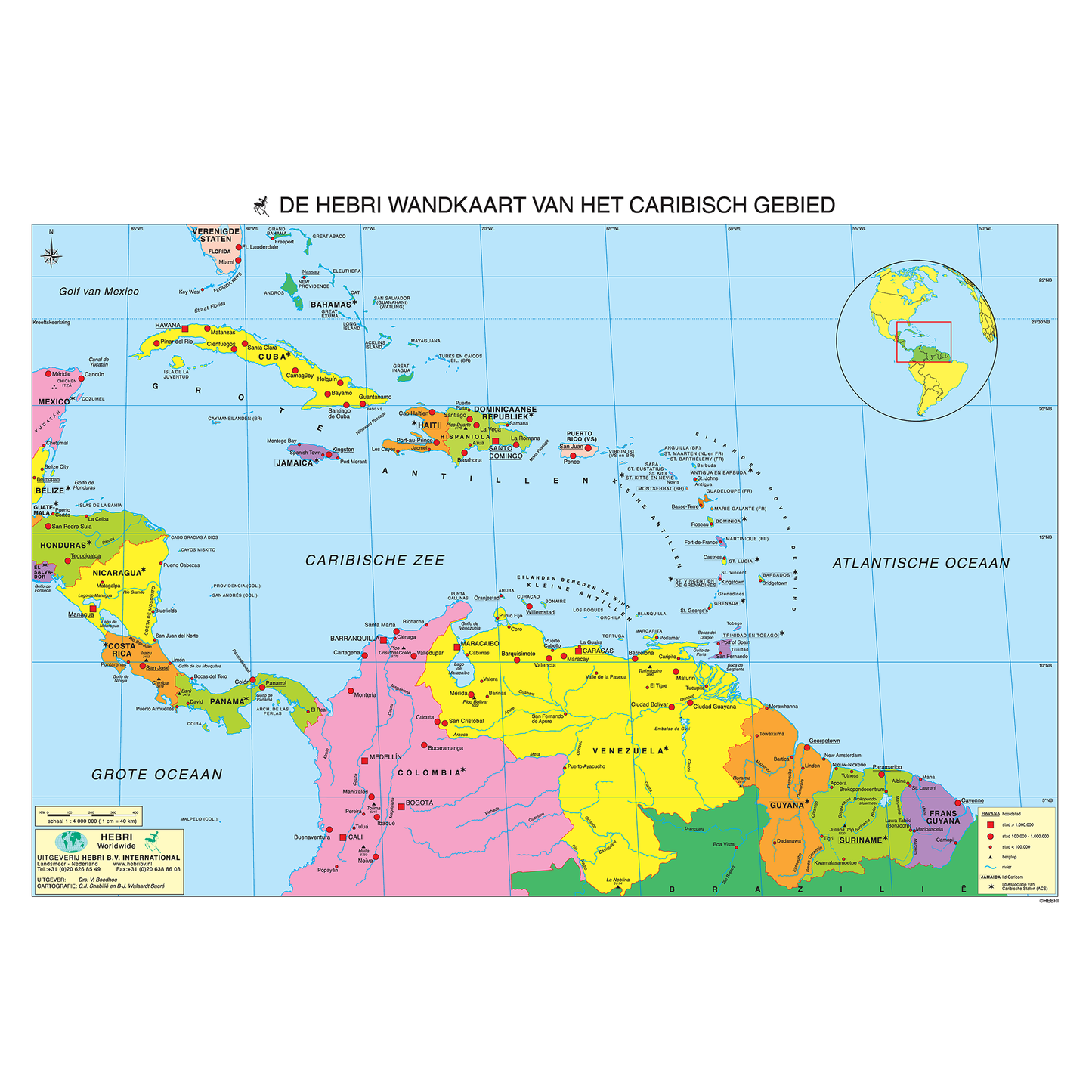 Wandkaart Caribisch Gebied