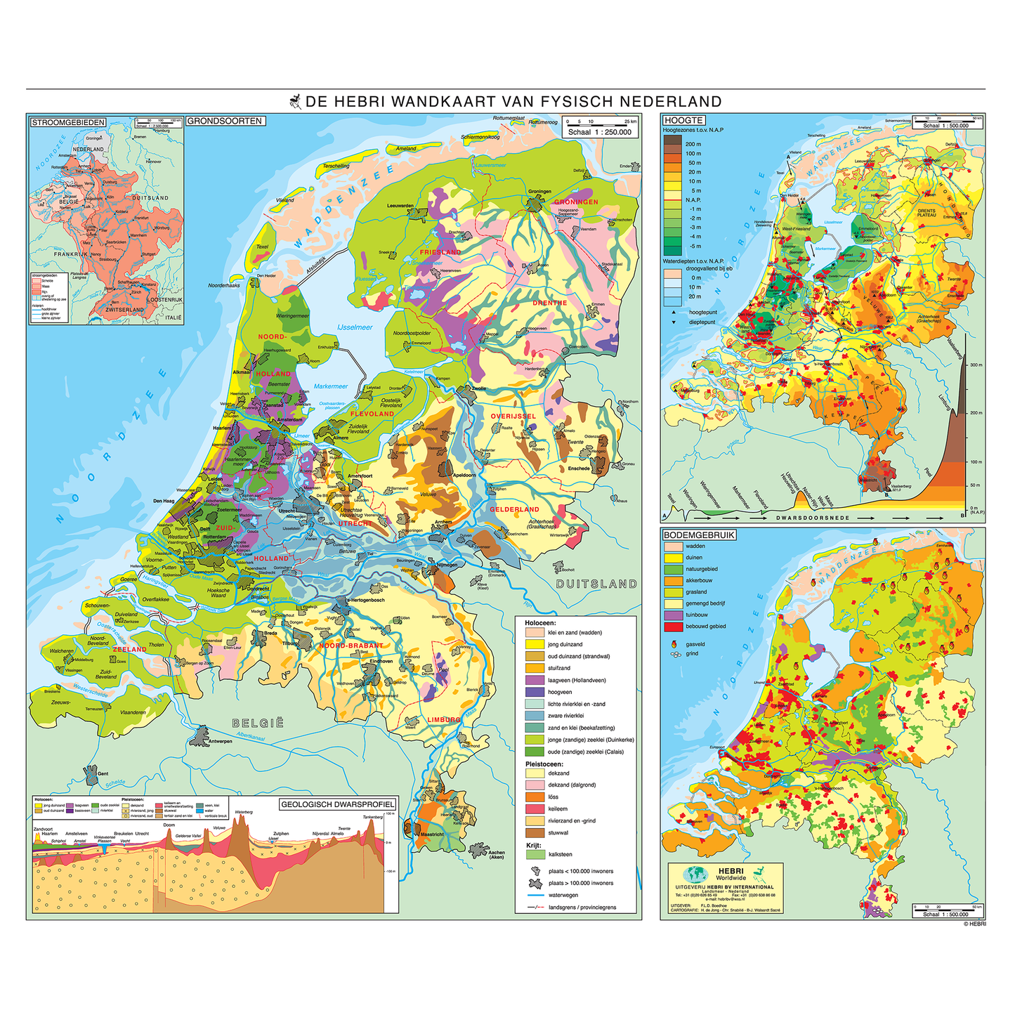Wandkaart Fysisch Nederland