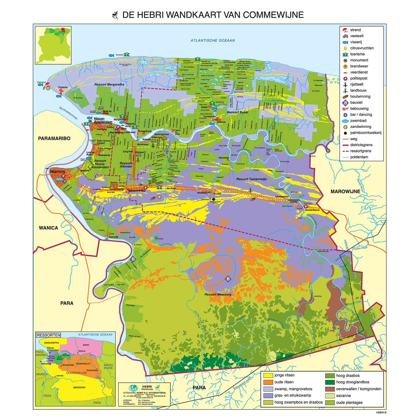 Wandkaart Suriname - Commewijne